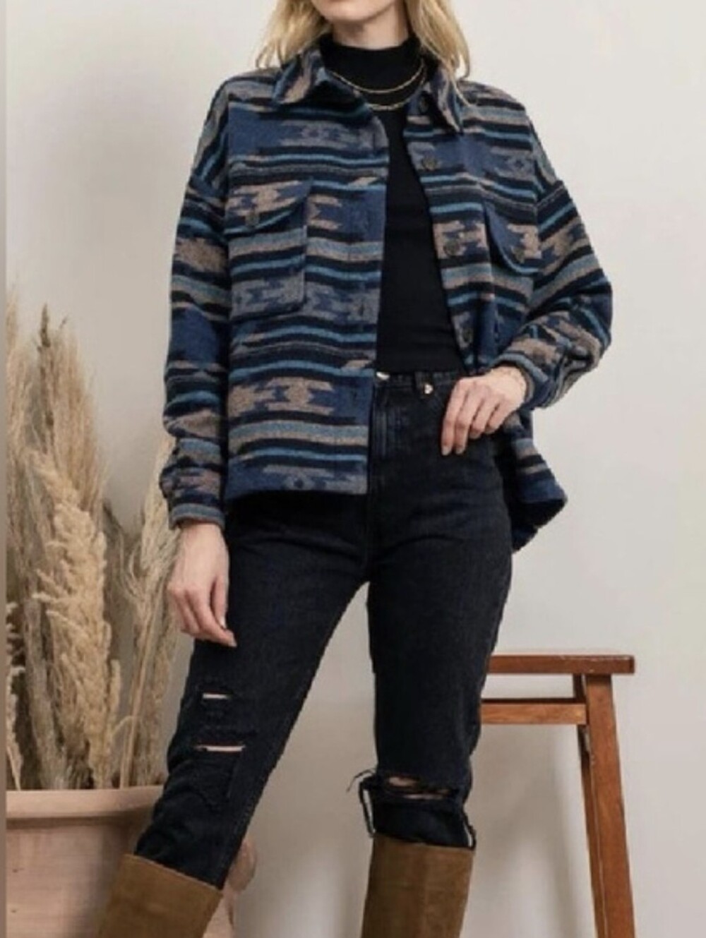 Perch By Blu Pepper Aztec Button-Up Shacket Sz 1XL
